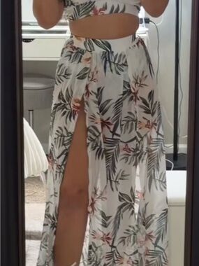 Amazon White Tropical Floral Maxi Swim Coverup